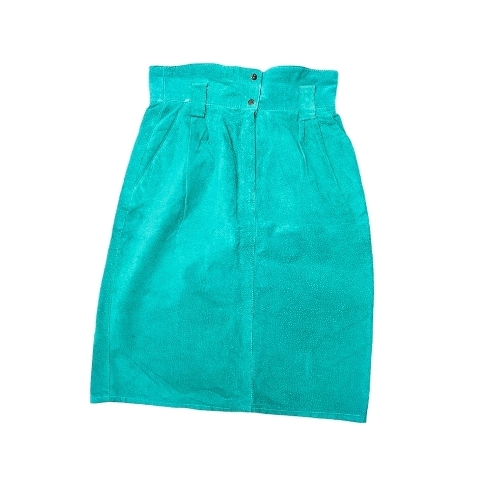 CLUB Prive Vintage Green/Blue Leather Midi Skirt Sz  9/ 10
